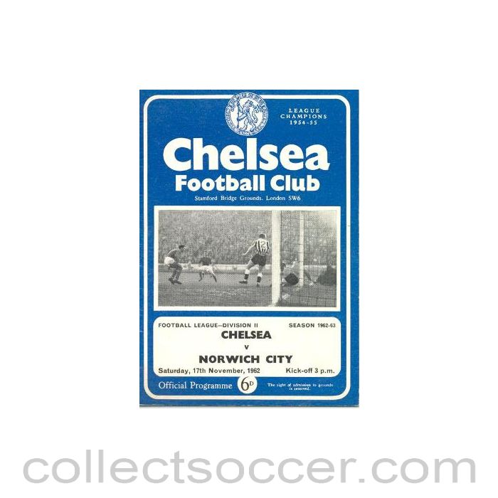 1962 - Chelsea v Norwich City official programme 17/11/1962