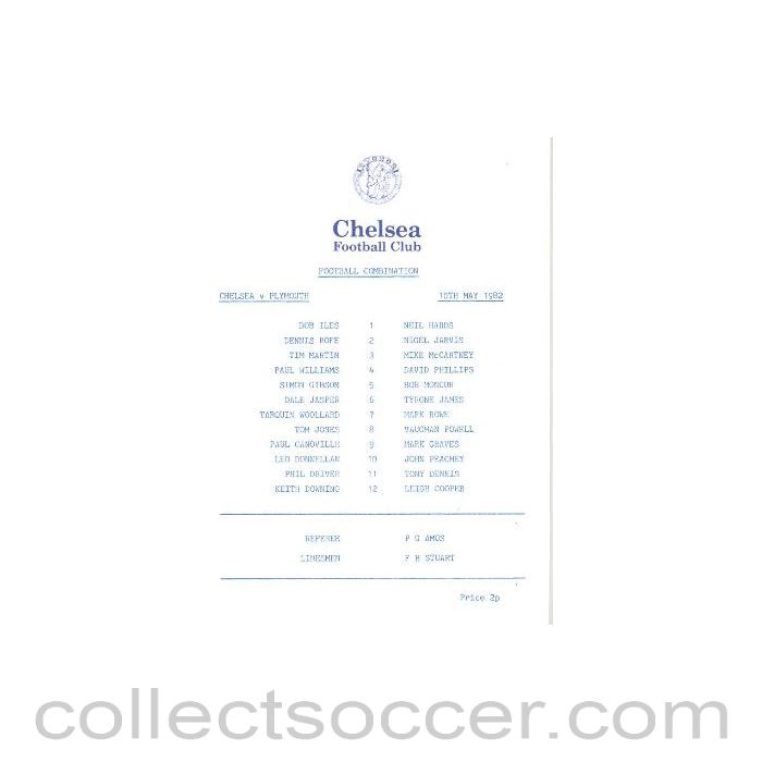 1982 - Chelsea v Plymouth Argyle official programme 10/05/1982 Reserves