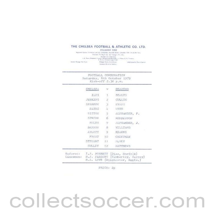 1979 - Chelsea v Reading official programme 06/10/1979 Reserves