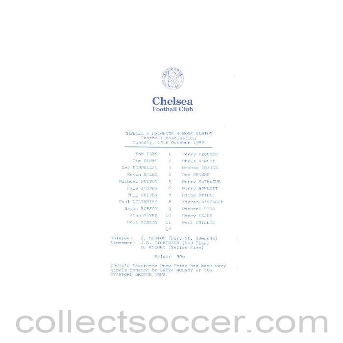 1982 - Chelsea v Southampton official programme 02/11/1982 Reserves