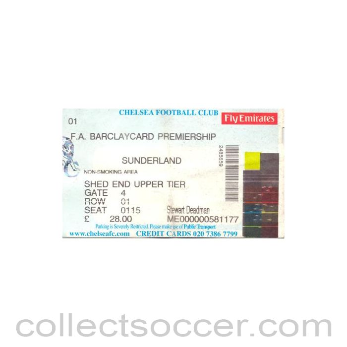 Chelsea v Sunderland ticket Premier League