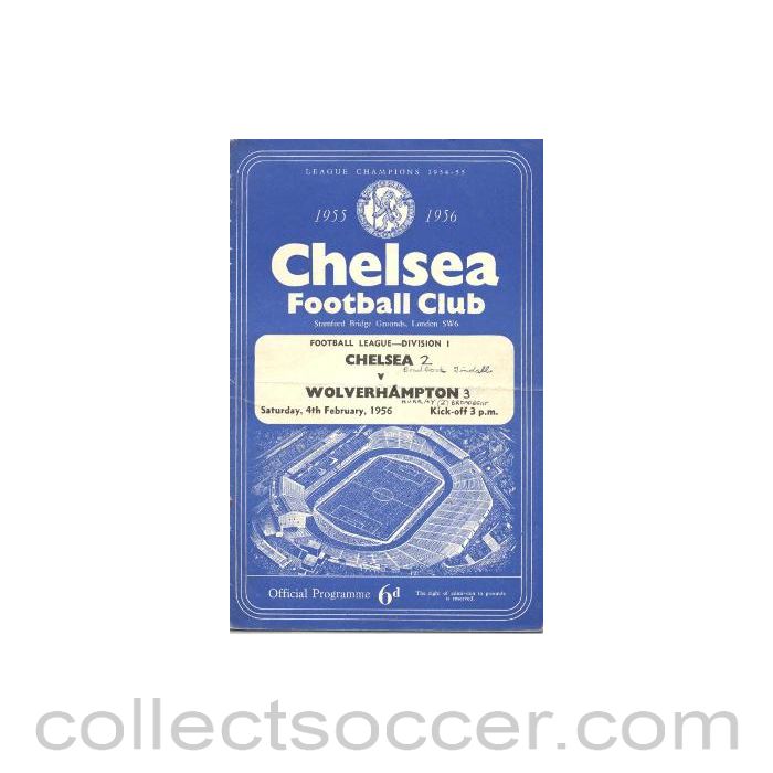 1956 - Chelsea v Wolverhampton official programme 04/02/1956