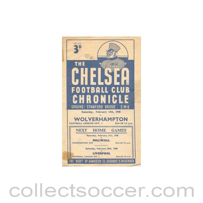 1948 - Chelsea v Wolverhampton Wanderers official programme 14/02/1948 Football League