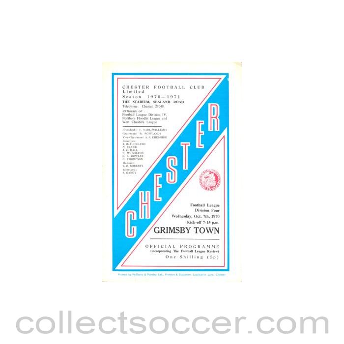 1970 - Chester City v Grimsby Town official programme 07/10/1970 Football league