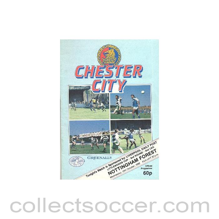 1988 - Chester City v Nottingham Forest official programme 12/10/1988 Littlewoods Cup