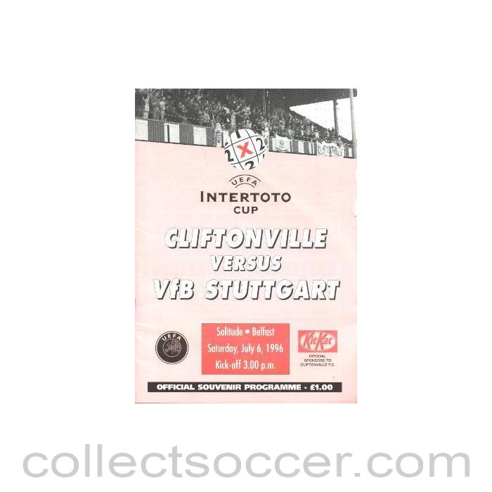 1996 - In the USA - Cliftonville v Stuttgart official programme 06/07/1996 Intertoto Cup