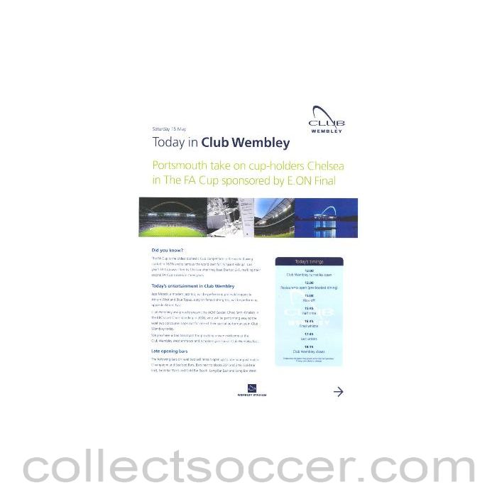 2010 F.A. Cup Final Chelsea v Portsmouth 15/05/2010 Club Wembley Official Welcome Letter for VIPs