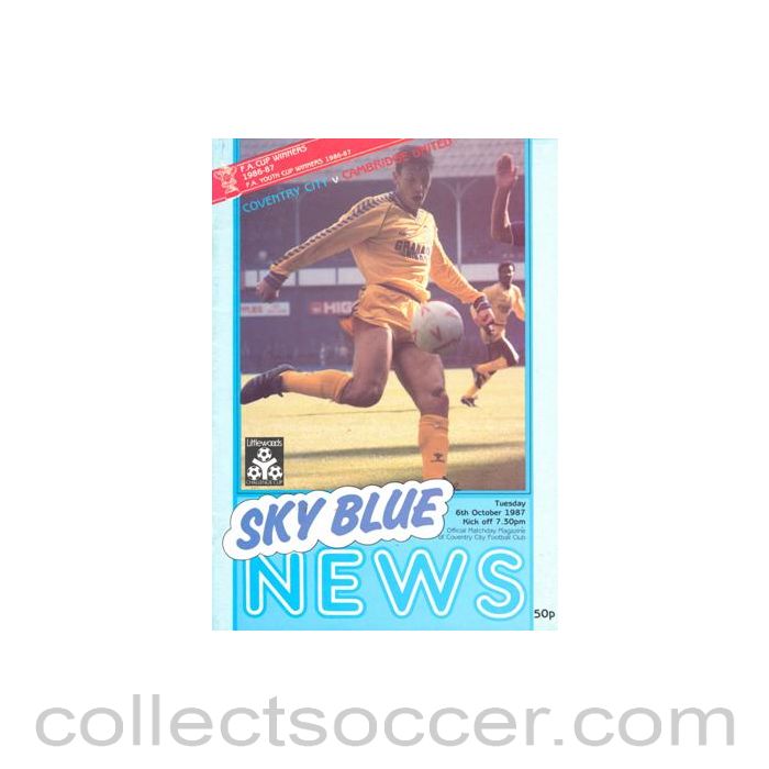 1987 - Coventry City v Cambridge United official programme 06/10/1987 Littlewoods Cup