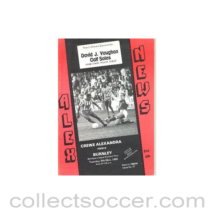 1989 - Crewe Alexandra v Burnley official programme 09/05/1989 Barclays League
