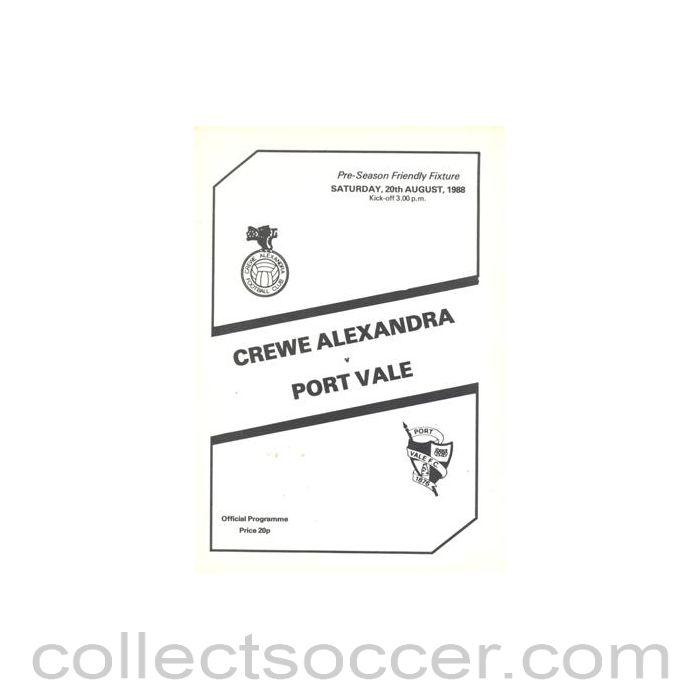 1988 - Crewe Alexandra v Port Vale official programme 20/08/1988 Pre-Season Friendly
