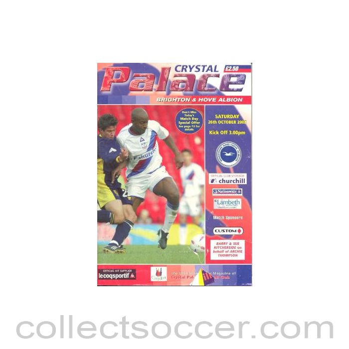 2002 - Crystal Palace v Brighton & Hove Albion official programme 26/10/2002