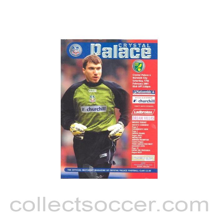 2001 - Crystal Palace v Norwich City official programme 17/02/2001
