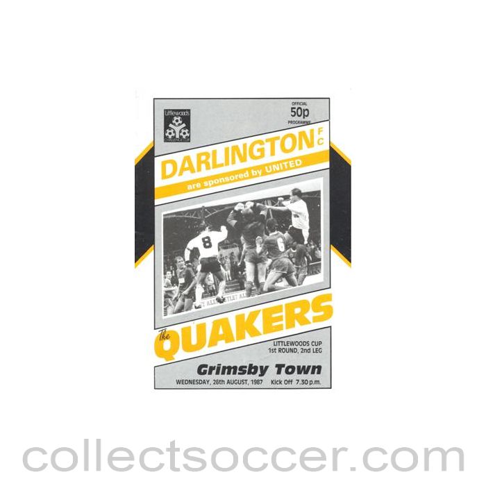 1987 - Darlington v Grimsby Town official programe 26/08/1987 Littlewoods Cup