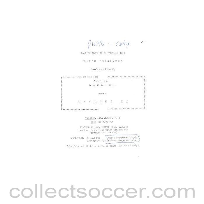 1973 - Dawlish vChelsea XI official programme 14/08/1973