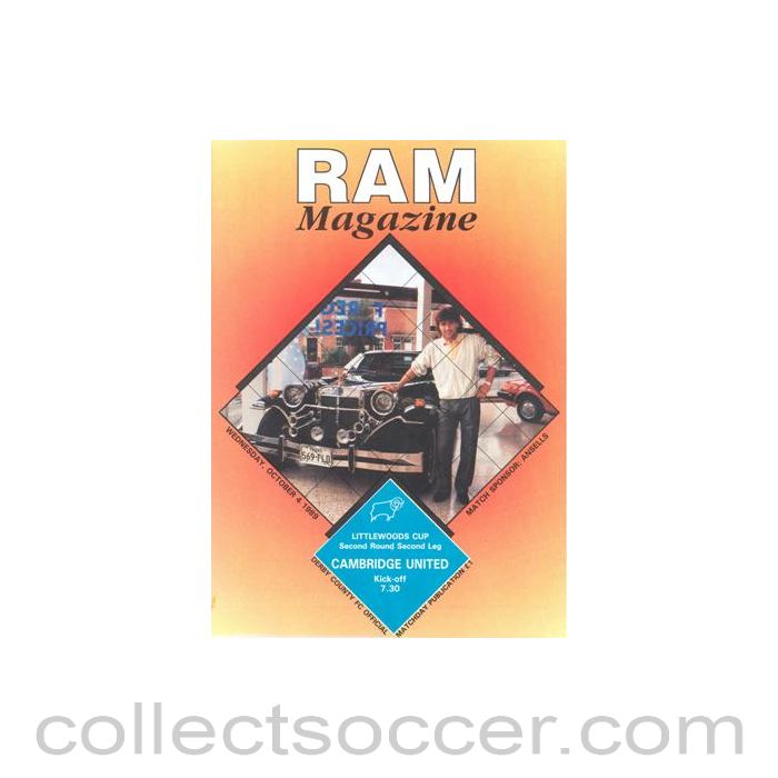 1989 - Derby County v Cambridge United official programme 04/10/1989 Littlewoods Cup