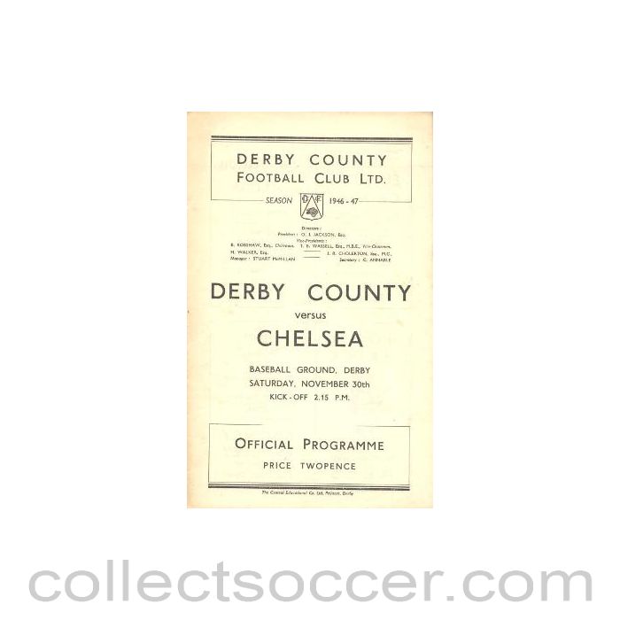 1946 - Derby County vChelsea official programme 30/11/1946