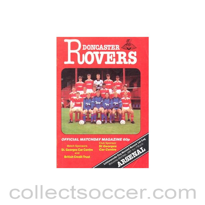 1987 - Doncaster Rovers v Arsenal official programme 23/09/1987 Littlewoods Cup