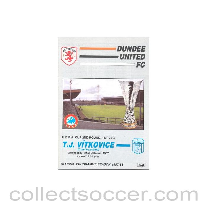 1987 - Dundee v Vitcovice, Czechslovakia UEFA Cup Second Round First Leg official programme 21/10/1987