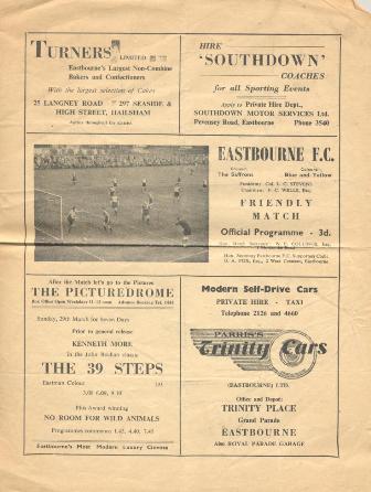 1959 - Eastbourne v Wimbledon official programme 30/03/1959 friendly match