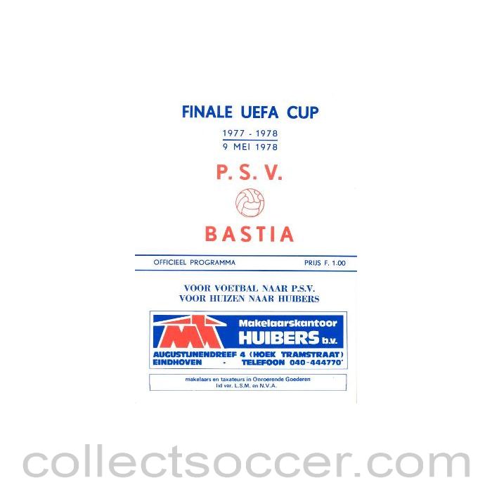 1978 UEFA Cup Final Official Programme Eindhoven v Bastia official programme 09/05/1978