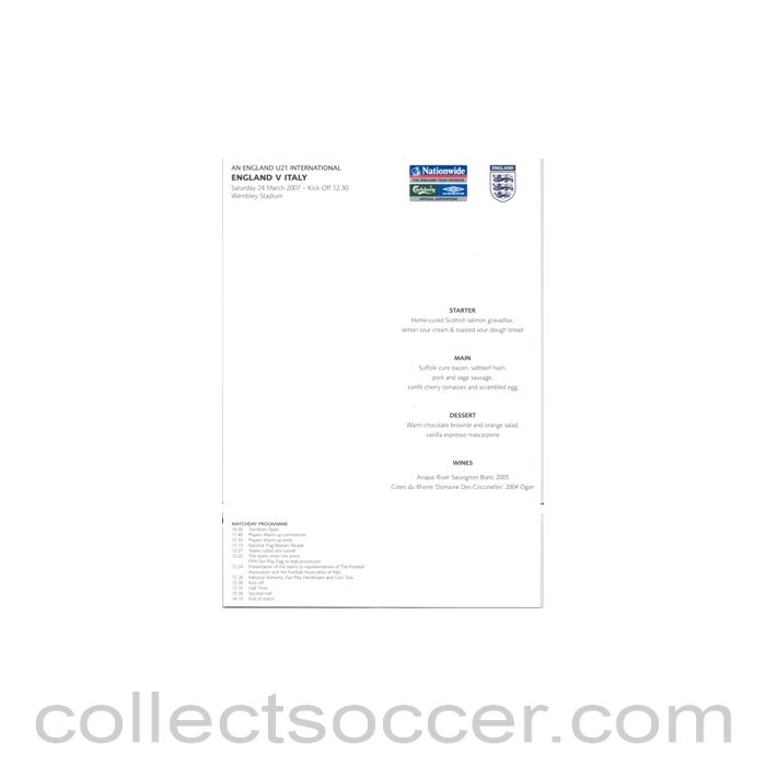 2007 - England U21 v Italy U21 Menu 24/03/2007, first match on Wembley Stadium