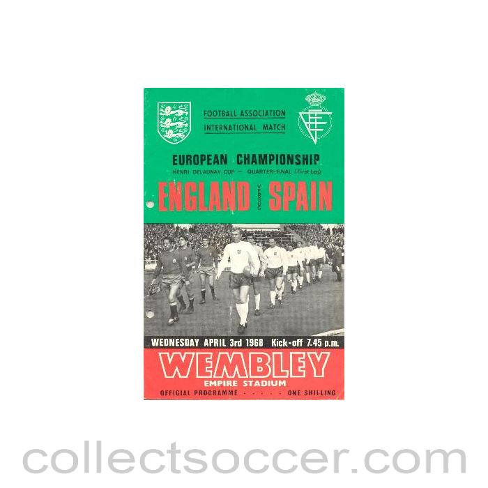 1968 England v Spain official programme 03/04/1968 European Championship, hole-punched