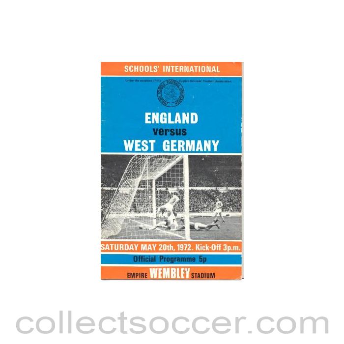 1972 England v West Germany official programme 20/05/1972 Schools' International, at Wembley
