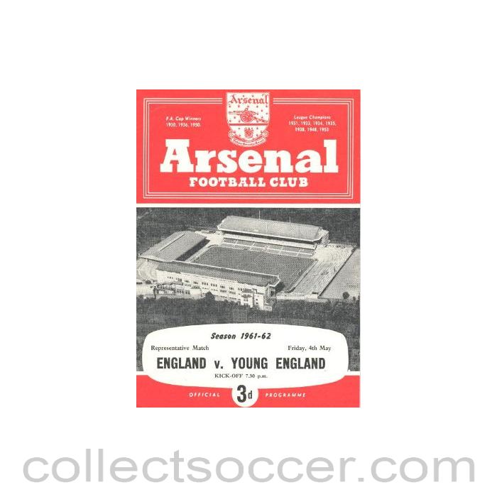1962 England v Young England official programme 04/05/1962 at Arsenal