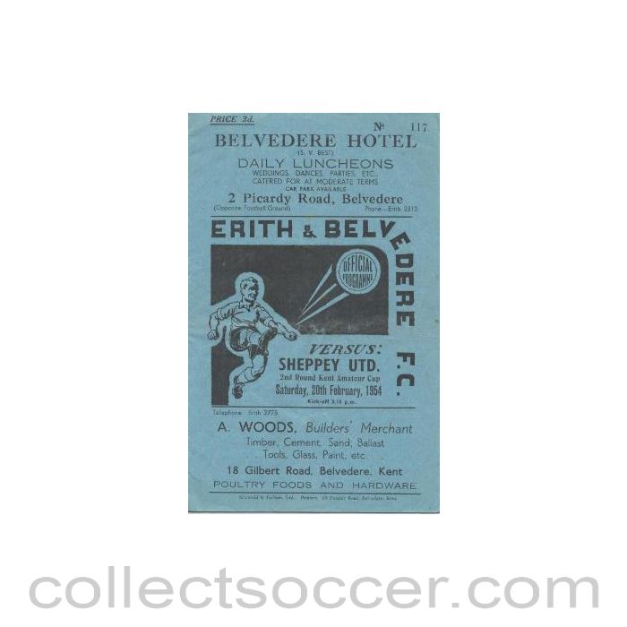 1954 - Erith & Belvedere v Sheppey United official programme 20/02/1954