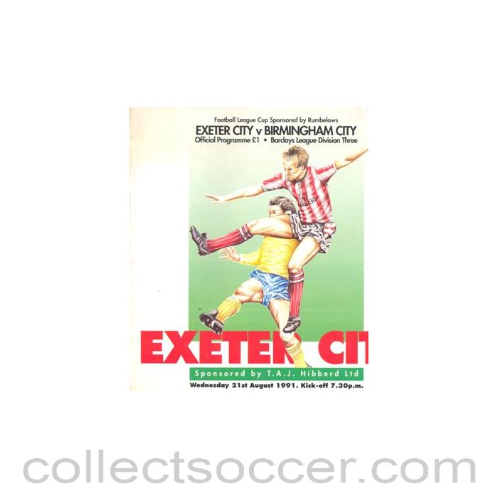 1991 - Exeter City v Birmingham City official programme 21/08/1991 Football League