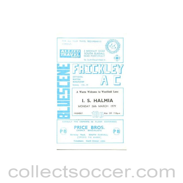 1979 - Frickley Athletic v Halmia Sweden official programme 26/03/1979 Friendly