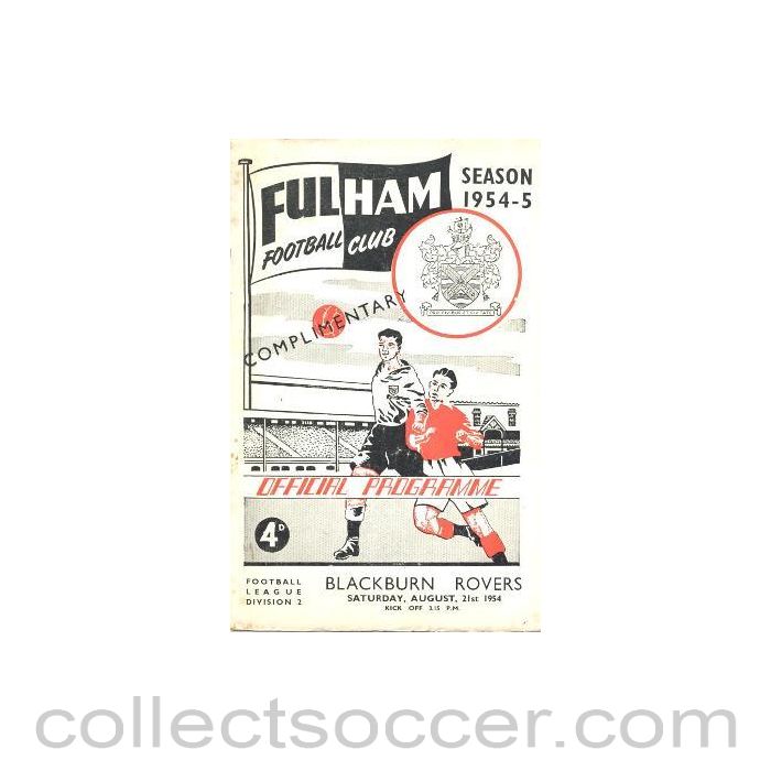 1954 - Fulham v Blackburn Rovers official programme 21/08/1954 Football League