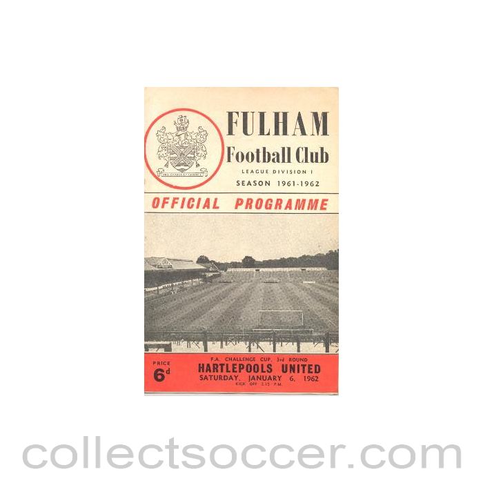 1962 - Fulham v Hartlepools United official programme 06/01/1962