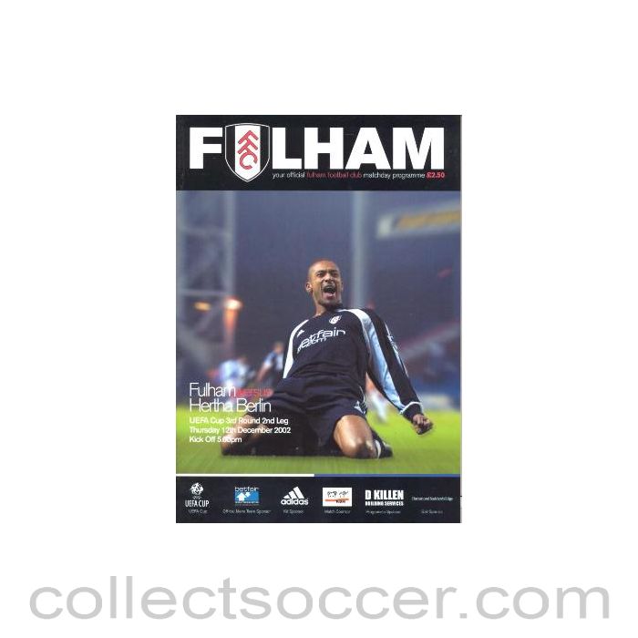 2002 - Fulham v Hertha Berlin official programme 12/12/2002 UEFA Cup