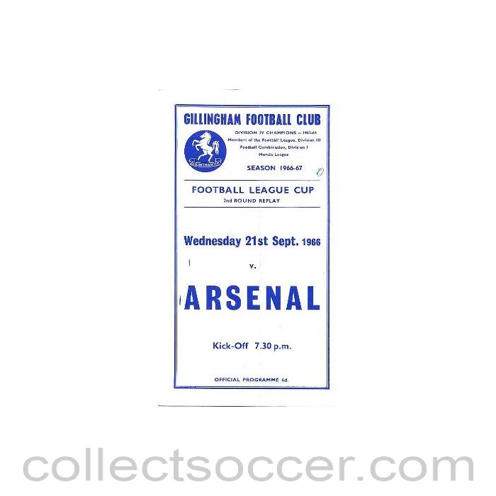 1966 - Gillingham v Arsenal official programme 21/09/1966