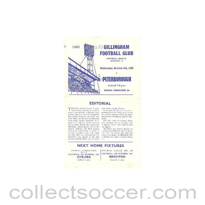 1966 - Gillingham v Peterborough official programme 05/10/1966