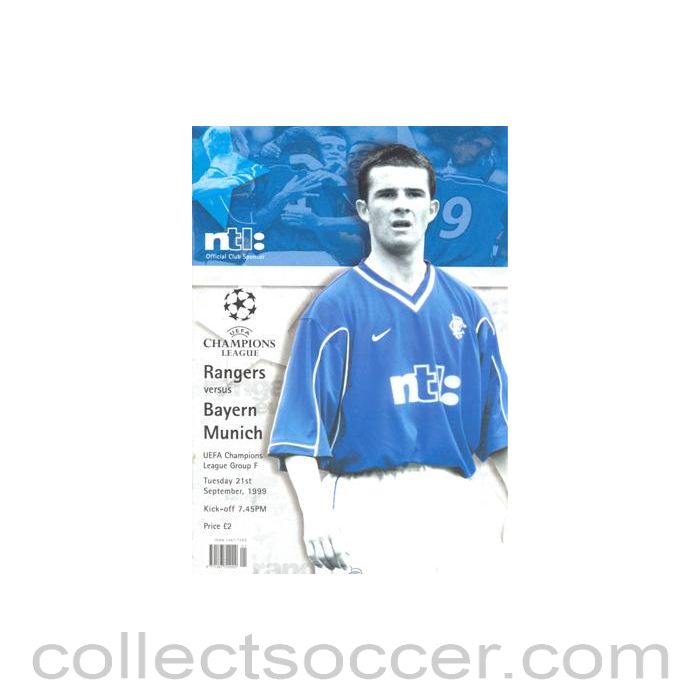 1999 - Glasgow Rangers v Bayern Munich official programme 21/09/1999 Champions League