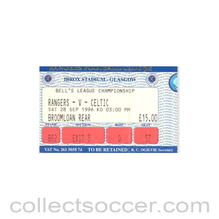 1996 - Glasgow Rangers v Celtic used ticket 28/09/1996 Scottish League