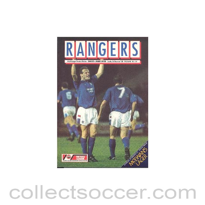 1988 - Glasgow Rangers v Dundee United official programme 03/12/1988 League Cup