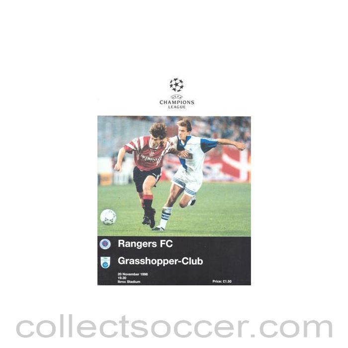 1996 - Glasgow Rangers v Grasshopper official programme 20/11/1996 Champions League