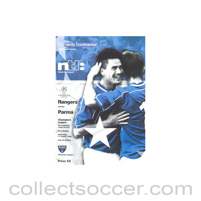 1999 - Glasgow Rangers v Parma official programme 11/08/1999 Champions League