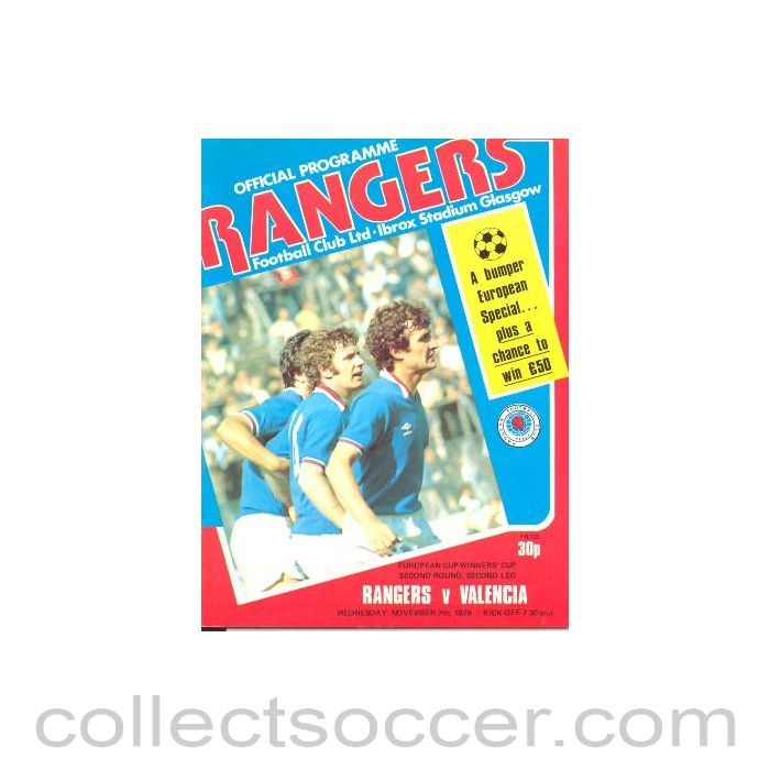 1979 - Glasgow Rangers v Valencia official programme 07/11/1979