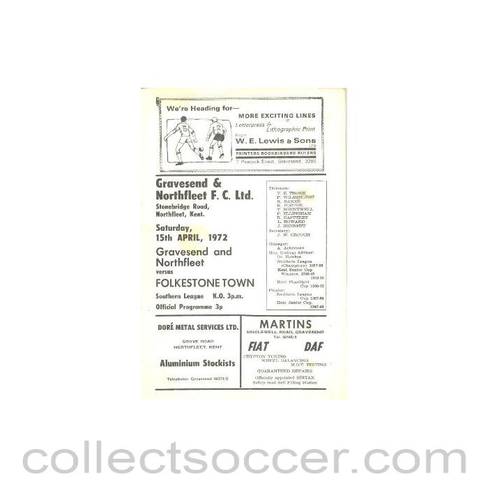 1972 - Gravesend & Northfleet v Folkestone Town official programme 15/04/1972