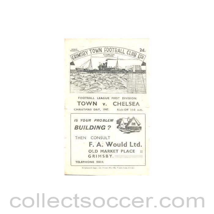 1947 - Grimsby Town v Chelsea official programme 25/12/1947 Very Rare!