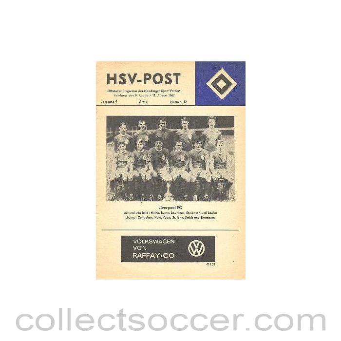 1967 - Hamburg v Liverpool official programme 09/08/1967