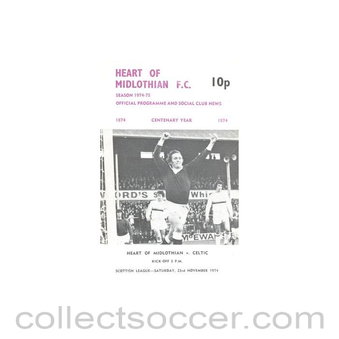 1974 - Heart of Midlothian v Celtic official programme 23/11/1974 Scottish League