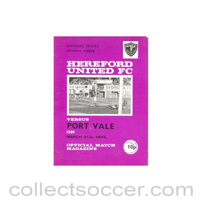 1975 - Hereford United v Port Vale official programme 31/03/1975 Football League