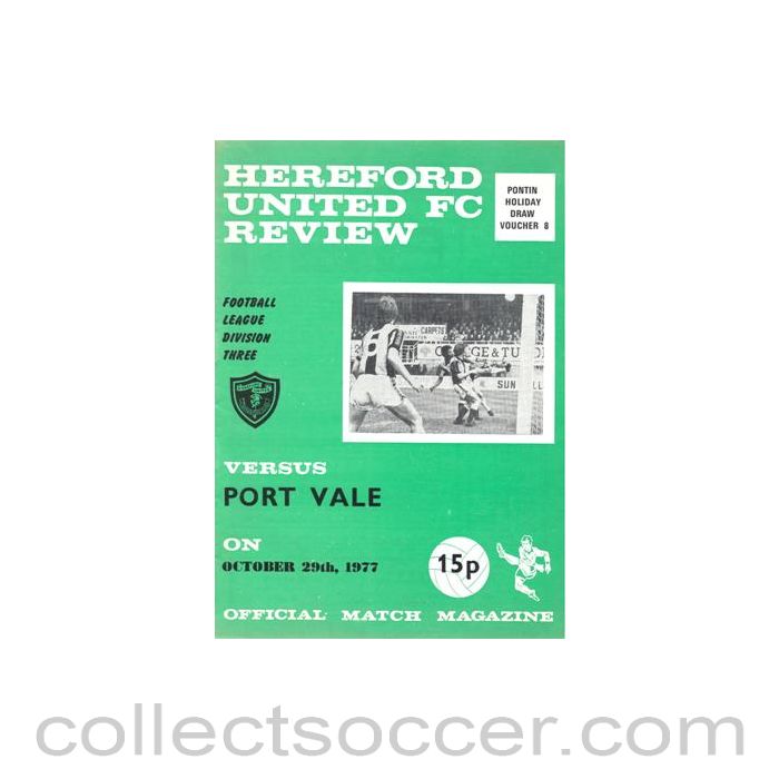1977 - Hereford United v Port Vale official programme 29/10/1977 Football League