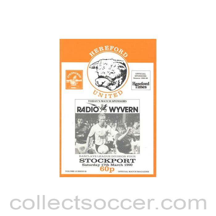 1990 - Hereford United v Stockport County official programme 17/03/1990 Barclays League Division Four