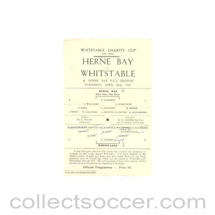 1957 - Herne Bay v Whitstable official programme 25/04/1957